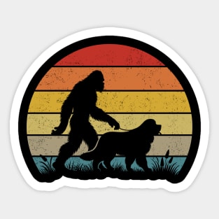 Bigfoot Walking Newfoundland Dog Vintage Distressed Hiking Dog Sticker